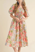Pastel floral print summer dress with puff sleeves and smocked waistband