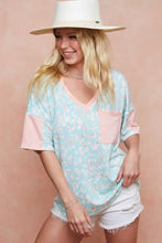 Pastel Leopard Printed French Terry V-Neck Top for Women Woman T Shirts