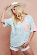 Pastel Leopard Printed French Terry V-Neck Top for Women Woman T Shirts