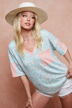 Pastel Leopard Printed French Terry V-Neck Top for Women
