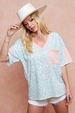 Pastel Leopard Printed French Terry V-Neck Top for Women
