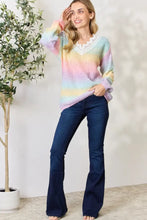 Pastel Rainbow Gradient Knit Sweater with Crochet Detailing and Tassels Sweater Pullovers