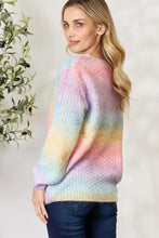 Pastel Rainbow Gradient Knit Sweater with Crochet Detailing and Tassels Sweater Pullovers