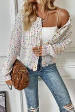 Pastel speckled and floral print button-front knit cardigan sweater