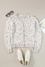 Pastel speckled floral print button front cardigan sweater in white