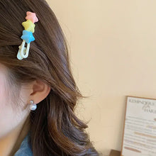 Rainbow star acrylic hair pin with pearl beads for women and girls