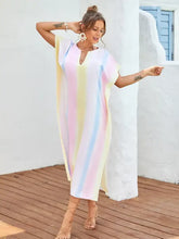 Pastel Striped Tie Dye Maxi Dress Swim Cover Up Swimwear Cover-Ups
