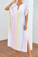 Pastel Striped Tie Dye Maxi Dress Swim Cover Up Multicolor One Size Swimwear Cover-Ups