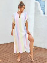 Pastel Striped Tie Dye Maxi Dress Swim Cover Up Swimwear Cover-Ups