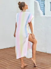 Pastel Striped Tie Dye Maxi Dress Swim Cover Up Swimwear Cover-Ups
