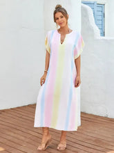 Pastel Striped Tie Dye Maxi Dress Swim Cover Up Swimwear Cover-Ups