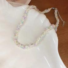 Pastel titanium steel rice bead necklace in pink and blue shades