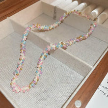 Pastel titanium steel rice bead necklace with gold accents and adjustable clasp