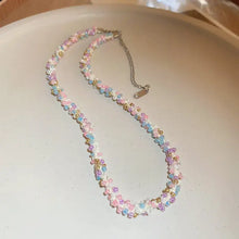 Pastel titanium steel rice bead necklace with adjustable chain clasp