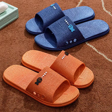 Orange and blue open toe flats slippers with cartoon fish design