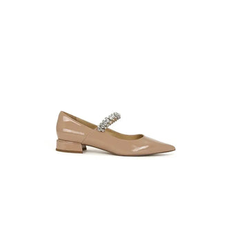 Patent Leather Mary Jane Shoes with Crystal and Jeweled Straps Apricot Woman Loafers