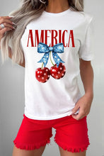 Patriotic America Bow Cherry Crewneck T Shirt for Women