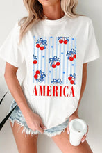 Patriotic Cherry America Graphic White T Shirt for Women