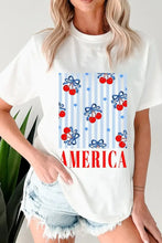 Patriotic Cherry America graphic white t shirt with cherry design