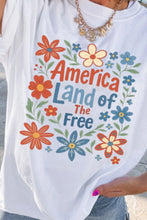 Patriotic Floral America Land of the Free White T Shirt for Women