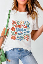 Patriotic Floral America Land of the Free White T Shirt for Women