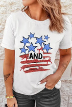 Patriotic Stripes Bow Graphic T-Shirt with stars, stripes, and gold bracelet