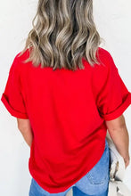 Red oversized Patriotic USA Bow graphic t-shirt with rolled sleeves