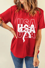 Red Patriotic USA Bow Graphic T-Shirt with Pocket Detail