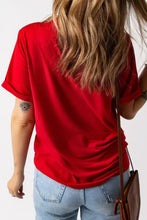 Red V-Neck T-Shirt with Patriotic USA Bow Graphic