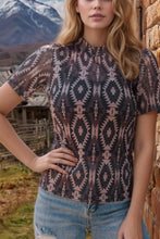 Patterned Semi Sheer Stretch Top for Women