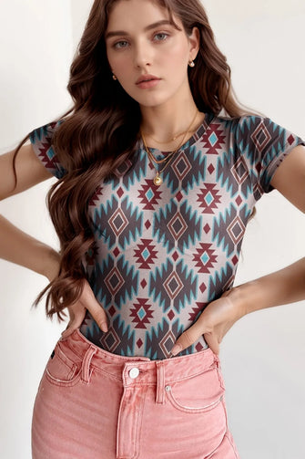 Patterned Sheer Mesh Bodysuit for Women Floral
