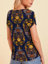 Patterned V Neck Short Sleeve Blouse for Women