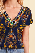 Patterned V Neck Short Sleeve Blouse for Women