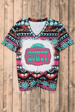 Patterned V-Neck Short Sleeve T-Shirt for Women