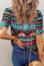 Patterned V-Neck Short Sleeve T-Shirt for Women