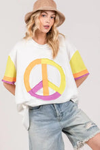 Peace applique t-shirt with fig color block, denim shorts