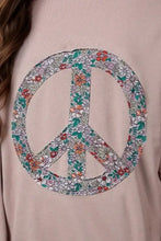 Peace sign applique long sleeve sweatshirt in light brown with floral design