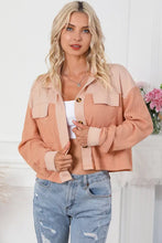 Peach and pink patchwork cropped jacket with long sleeve length
