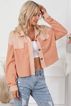 Peach and pink patchwork cropped jacket with long sleeve length