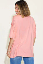 Peach Bamboo Fiber Oversized V-Neck Drop Shoulder T-Shirt for Women