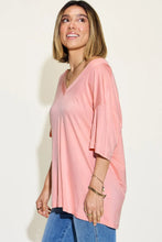 Peach Bamboo Fiber Oversized V-Neck Drop Shoulder T-Shirt for Women