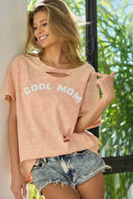 Peach Cool Mom Print Distressed T Shirt with Laser Cut Detail DUSTY PINK