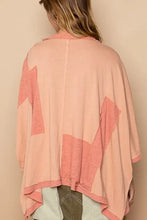 Loose-fitting peach tunic with frayed edge patchwork oversized t-shirt design