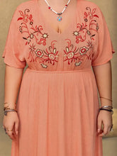 Peach Embroidered Maxi Dress with Ruffled Hem Maxi Dresses