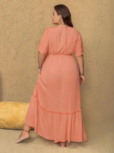 Peach Embroidered Maxi Dress with Ruffled Hem Maxi Dresses