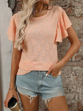 Peach Eyelet Flutter Sleeve Top for Women Watermelon pink