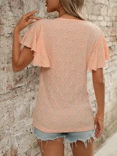 Peach Eyelet Flutter Sleeve Top for Women Woman T Shirts