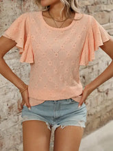 Peach Eyelet Flutter Sleeve Top for Women Woman T Shirts