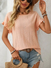 Peach Eyelet Frill Blouse for Women Watermelon pink Woman T Shirts