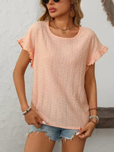 Peach Eyelet Frill Blouse for Women Woman T Shirts